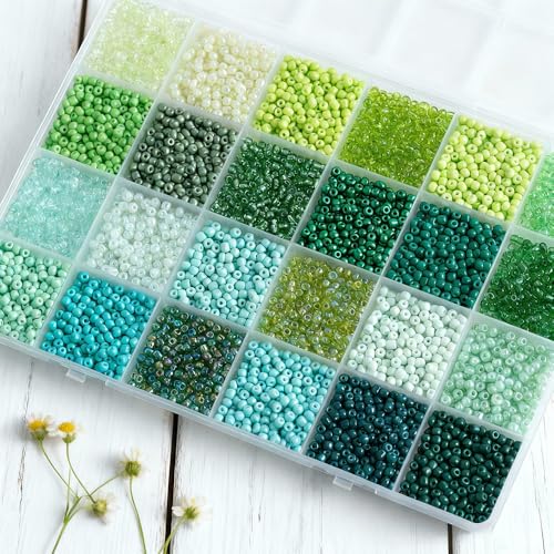 Green Colors 3mm Seed Beads, 5200Pcs Glass Seed Beads Kit with Storage Box for DIY Necklace Bracelet Crafts - color: Green