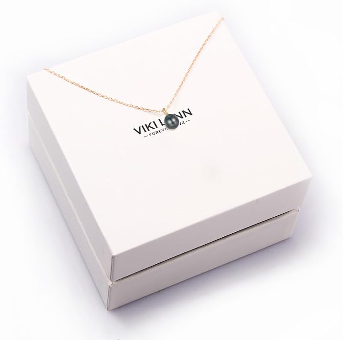 VIKI LYNN Tahitian Black Pearl Necklace for Women 9-10mm Cultured Pearl Pendant 925 Sterling Silver Chain 18K Gold Clasp Christmas Wedding Birthday Anniversary Mothers Day Gifts for Wife Mom Her
