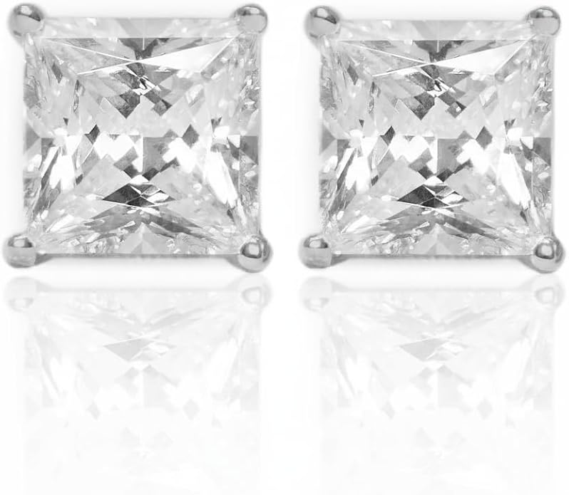 14K White Gold Moissanite Earrings Men & Women, Solid Gold Simulated Diamond and Lab Diamonds Studs for Men & Women, 1ct - 2ct Round, Princess, Heart, Halo Cut, Dangle, Lever or Screw Back Earrings, VVS1, D Color, Pink or Blue - Luxury Gift Box
