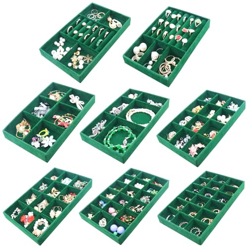 Jewelry Trays Organizer Set of 8 Stackable Jewellry Organizer Trays for Drawers Jewelryy Display Necklace Earring Bracelet - color: Green, size: 8 Pcs
