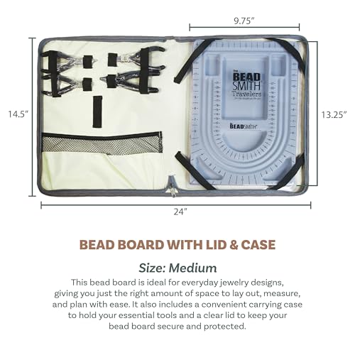 The Beadsmith Bead Folio Kit – Basic Elements – 28” U Channel Bead Board with Lid, Zippered Storage Case & 4-Piece Plier Set– Keep Your Designs, Beads & Tools Secure – Jewelry Making Supplies - size: 28" - U Channel Folio w/Pliers