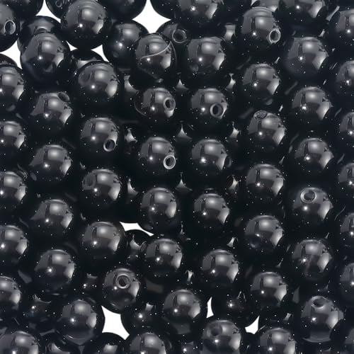 1 Box 8MM 120PCS Black Onyx Beads with Holes Natural Agate Round Gemstone Polished Stone Smooth Loose Spacer Bead Bulk for Jewelry Making Earrings Bracelet Necklace Decor DIY Craft Supply