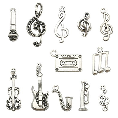 Youdiyla 100g Wholesale Bulk Craft Supplies Instrument Silver Music Notes Charms Pendants for Crafting, Jewelry Findings Making Accessory for DIY Necklace Bracelet Earrings HM099 - color: Style 7