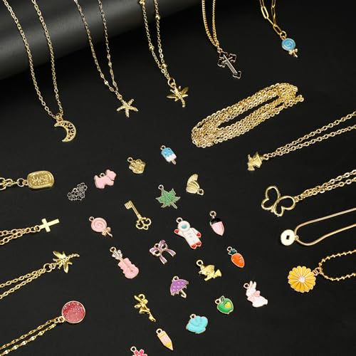 AQNJC Gold Chain for Jewelry Making, 98 Feet 12 Rolls Jewelry Chains with Gold Charms for Women DIY Necklace Bracelet Making Supplies with Jump Rings, Lobster Clasps, Connectors - color: 12 Rolls Gold Necklace Chains with Gold Charms