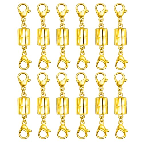 Double Lobster Clasp Magnetic Necklace Clasps and Closures 14K Gold and Silver Magnetic Jewelry Clasps Converters for Bracelet Necklaces Extender - color: 12Pcs Gold