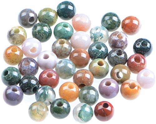 AD Beads Natural Gemstone 8mm Round Loose Beads Big Hole 2.5mm Sized 40pcs (Indian Agate) - color: Indian Agate