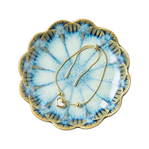 BEUNAIZER Jewelry Dish Tray, Ring Dish, Ceramic Trinket Tray, Key Bowl, Decorative Plate, for Friends Sisters Daughter Mother - color: Retro Blue