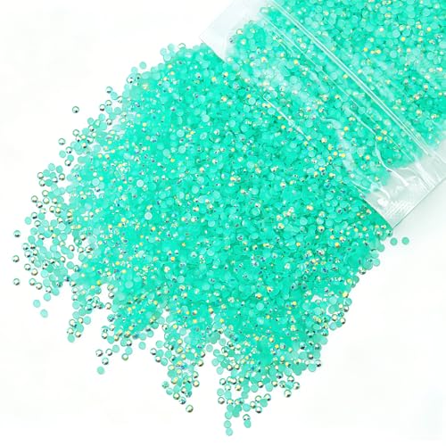 qiipii 5300PCS 3mm Aquamarine Green AB Resin Rhinestones Bulk Water Green Flatback Jelly Stones SS10 Non-Hotfix Diamonds Crystals Gems Charms for Nails Face Eyes Makeup Body Tumblers DIY Crafts Shoes - color: Aqua Green Ab, size: 3mm Bulk