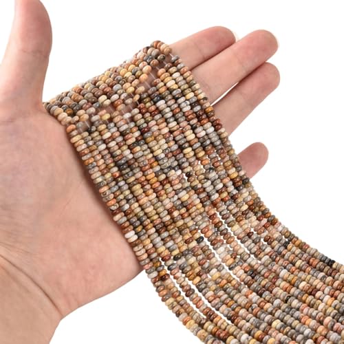 170pcs 4x2mm Natural Crazy Lace Agate Disk Rondelle Spacer Semi Precious Gemstone Loose Stone Beads for Jewelry Making 15 Inch - color: Crazy Lace Agate