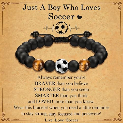 World Cup 2026 Soccer Bracelet for Men, Adjustable Beaded Rope & Leather Soccer Charm Bracelet, Inspirational Sports Jewelry Gift for Soccer Fans with Gift Box - color: Yellow Tiger Eye