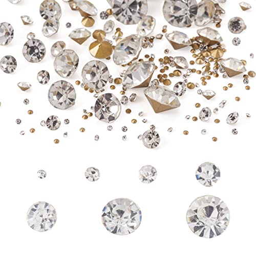 Fashewelry 2600pcs 7 Size Glass Pointed Back Rhinestone with Golden Back 1mm/2mm/3mm/4mm/5mm/6mm/8mm Crystal Faceted Diamond Loose Stone Clear Round Rhinestone Cabochons for Nail Art Replacing Jewelry - color: Clear, Golden Back, size: 1mm/2mm/3mm/4mm/5mm