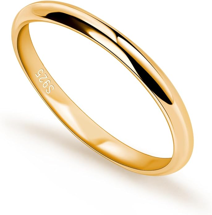 Dankadi Simple Fashion S925 Sterling Silver Ring Smooth Plain Dome Comfort Solid Silver Wedding Ring For Men & Women 3.5 mm 3-13# 24k Real Gold Plated Jewelry