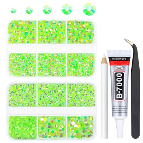 qiipii Light Green AB Resin Rhinestones for Crafting Fluroscent Green Flatback Jelly Stones 2mm 3mm 4mm 5mm 6mm Diamonds Gems for Face Eyes Makeup Tumblers Mugs Bottles DIY Crafts Clothes Shoes Phones - color: Fresh Green AB
