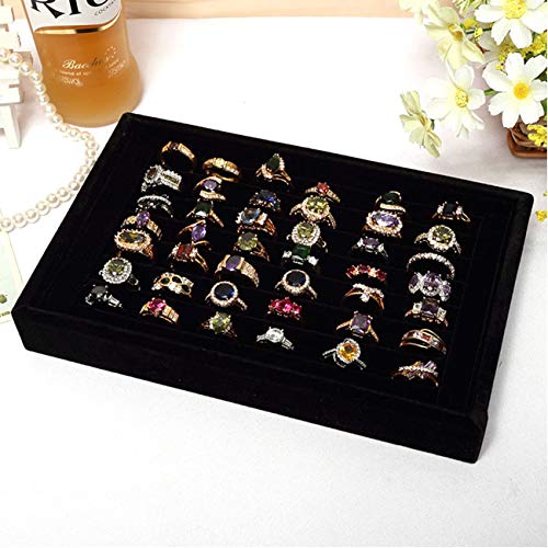 Tinsow Black Stackable 7 Slots Jewelry Rings Earrings Tray Velvet Showcase Display Organizer (Black) - color: Black