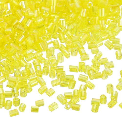 uxcell 1400Pcs Glass Bugle Beads, 1.9x1.5mm Tube Mini Loose Glass Seed Spacer Bead for DIY Earrings Necklaces Bracelets Jewelry Making (Yellow) - color: Yellow, size: 1.9x1.5mm