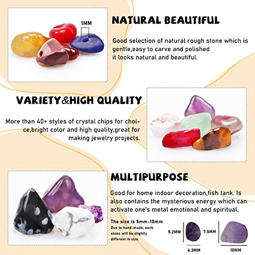 500 pcs Natural Chip Stone Beads, Candy Stone 5-8 mm Irregular Gemstones Healing Crystal Loose Rocks Bead Hole Drilled for Jewelry Making Bracelet - color: Candy Stone