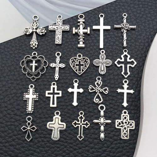 WOCRAFT 60pcs Antique Silver Cross Bracelet Charms for Jewelry Making Sets DIY Necklace Bracelet Keychain Crafting Charms Kit Craft Supplies (SN905) - color: Antique Silver, size: Cross Charms
