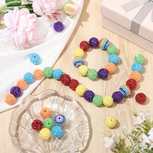 40 Pcs 20 mm Rhinestone Beads Bulk Crystal Round Disco Ball Chunky Bubblegum Beads for Pens Bracelets Charms Craft European Style Jewelry Making Supplies Christmas(Rainbow) - color: Rainbow