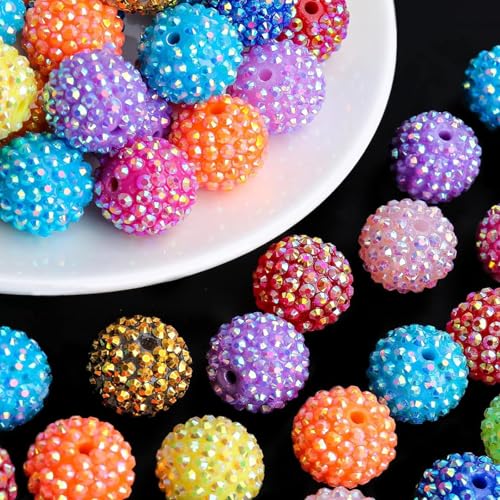 30PCS 20MM Bubblegum Beads for Pens, Mixed Color Rhinestones Disco Ball Chunky Large Acrylic Round Beads for Bag Focal Beadable Pen Keychain Making Jewelry Bracelet Making DIY Crafts - color: Rhinestones Beads