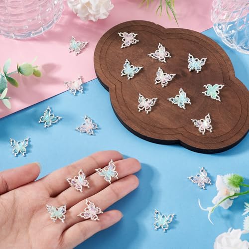 FASHEWELRY 20Pcs Alloy Butterfly Charms Filigree Butterfly Insect Pendants with Iridescent Color Resin 16mm Bling Butterflies Nail Charms for Earring Jewelry Making Necklace Bracelet Craft - color: Butterfly-Blue Pink