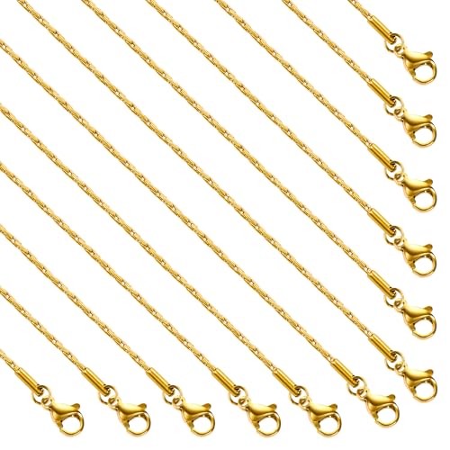 SMYHTGLIF 18 Inches Stainless Steel Necklace Chain for Jewelry Making 12 Pcs Gold DIY Craft Jewelry Necklace Chain Bulk with Adjustable Extender - color: Gold, size: 18 Inches