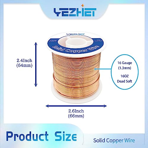 99.9% Solid Bare Copper Wire(16 Gauge(1.3MM, 16 OZ, 130Ft), Dead Soft Strong and Flexible, Copper Wire for Crafts/Jewelry Making/Electroculture Gardening - size: 16GA