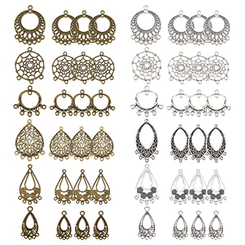 SUNNYCLUE 48Pcs 6 Styles 2 Colors Alloy Chandelier Component Links Charms Tibetan Style Earring Chandelier Filigree Pendants Findings for DIY Earring Necklace Jewellery Making Supplies Crafts - color: 48pcs 6 Styles 2 Colors