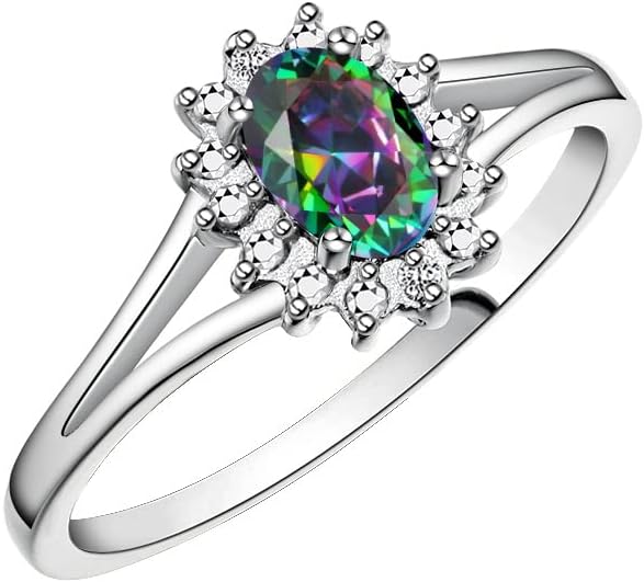 Rylos 14K White Gold Classic Halo Ring: Diamonds, 6X4MM Oval Gemstone - Birthstone Jewelry for Women - Stunning Diamond Gold Ring Sizes 5-10