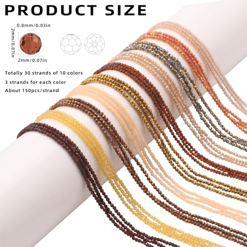 30 Strands 32 Faceted Glass Beads for Jewelry Making 4500pcs 2mm Miny Spacer Bead Round Small Craft Glass Beads for Bracelets Necklaces Earrings (Brown Series) - color: Brown