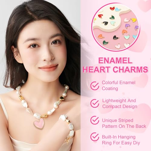 MECCANIXITY Enamel Alloy Heart Charm, Valentine Heart Pendants Love Jewelry Making Charm for DIY Necklace Bracelet Earrings Keychain - color: Dark Green/Red