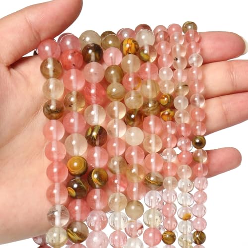 About 60pcs 6mm Natural Stone Beads Fire Cherry Quartz Beads Energy Crystal Power Gemstone for Jewelry Making, DIY Bracelet Necklace - color: Fire Cherry Quartz, size: 6mm