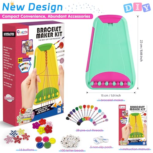 Friendship Bracelet Making Kit for Girls Ages 8-12, Kids Jewelry Making Kit with 28 Pre-Cut Threads and Letter Beads, Arts and Crafts for Kids, Birthday Easter Gifts for 6 7 8 9 10 11 12 Year Old - color: Green/Rose