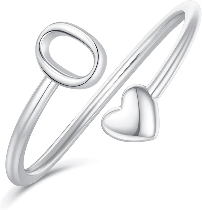 Initial Rings for Women Girls - Valentines Day Gifts for Her, Adjustable Rings for Women Non Tarnish Letter A-Z Dainty Heart Ring Teen Girls Gifts Trendy Stuff Personalized Jewelry Gift