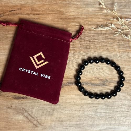 Crystal Vibe 8mm Beaded Bracelets For Women Men - Healing Crystal Bracelet - Adjustable Size - color: Black Obsidian