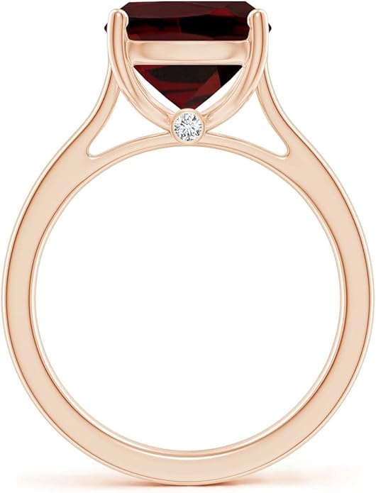 Angara Cushion Garnet Solitaire Ring in Sterling Silver/14K Solid Gold/Platinum | Natural Garnet Solitaire Ring for Women | January Birthday, Anniversary, Gemstone Jewelry Gift