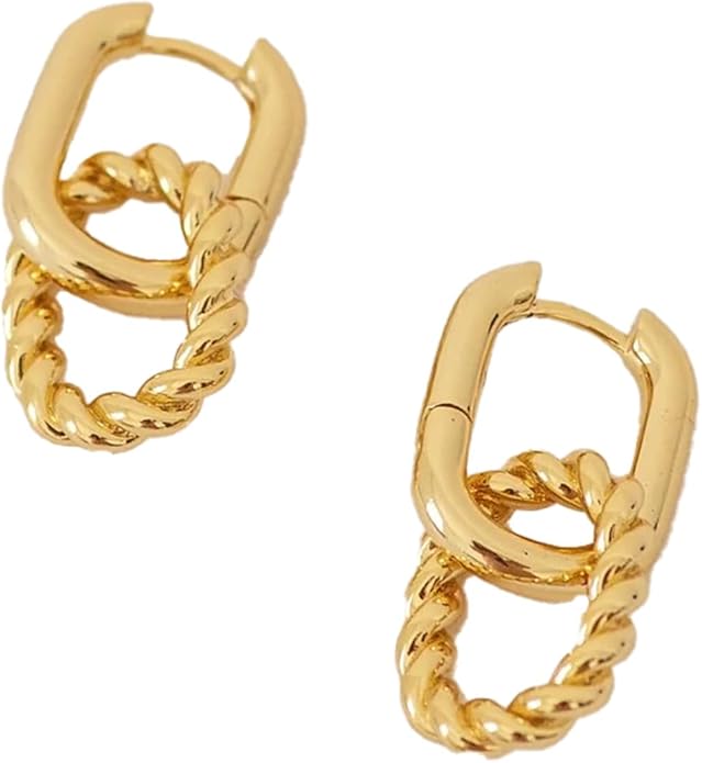 CAITLYNMINIMALIST 18K Gold Sterling Silver Double Link Drop Pave Duo Hoop Huggie Earrings Bold Jewelry for Women