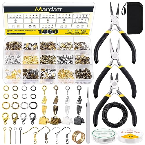 Mardatt Jewelry Making Supplies Kit: 1468Pcs Including Pliers, Wires, Jump Ring Opener, Tweezers & Accessories for Jewelry Making & Repair - size: No.7-1468Pcs