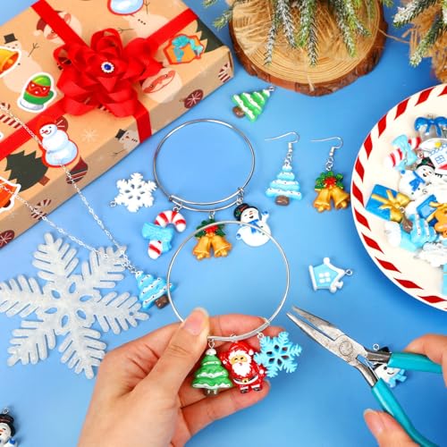Augshy Winter Charms, 64 Pcs Christmas Winter Resin Charm Beads Ornament Snowflake Snowman Charm Pendants for DIY Bracelet Necklace Jewelry Making - style: Christmas Winter Style