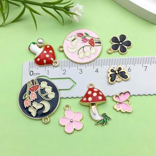 Sailanzi 32pcs Alloy enamel butterfly mushroom flower series Pendant Jewelry Making DIY Keychain Earrings Pendant Various Design Charms for Jewelry Making Bracelets Necklace (SN779) - color: SN779