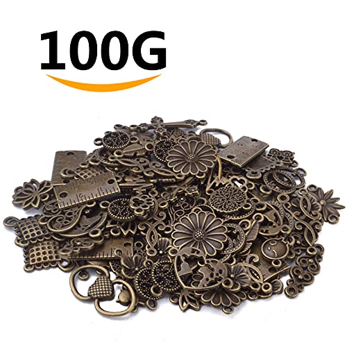 BronaGrand Connector Charms, 100g Craft Supplies, Antique Bronze, Heart, Cross, Flower, Ruler Shapes, Jewelry Making - color: Antique Bronze