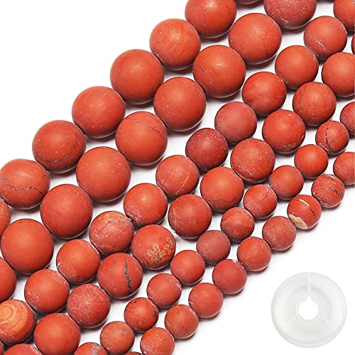 Natural Matte Red Jasper Beads, 6MM Round Frosted Unpolished Loose Gemstone Beads for Bracelet Necklace Jewelry Making, Energy Stone Healing Power with Stretch Beading Cord - color: Matte Red Jasper, size: 6MM