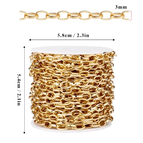 33FT Gold Paperclip Chain Jewelry 3MM 18K Gold PVD Plated Stainless Steel Paperclip Link Chain Roll Bulk for Jewelry Making - color: 3mm gold