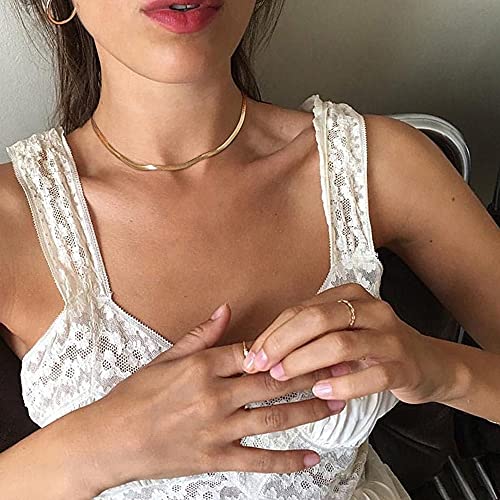 Tewiky Layered Necklaces for Women Non Tarnish- Chunky 14k Gold Plated Herringbone/Snake/Rope/Box/Cuban Link Chain for Women Waterproof Layering Stack Choker Necklace Trendy Dainty Tarnish Free Jewelry Set - color: Herringbone 3mm/14inch Gold
