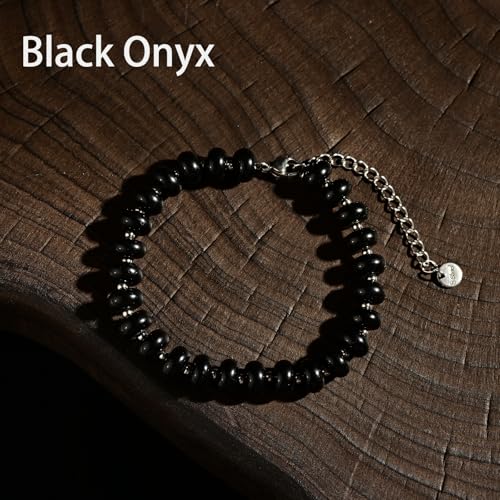 Natural Healing Gemstone Bracelet Handmade Yoga Stretch Elastic Bracelet Stress Relief Crystal Jewelry for Men and Women - color: Black Onyx (Positive Energy), size: 5x8