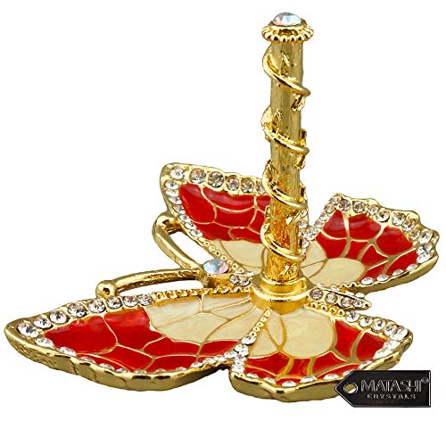 Matashi Red Enamel and Gold Plated Butterfly Jewelry Stand Organizer Ring Holder with Crystals – Gift for Mom on Christmas, Mother’s Day, Birthday, Anniversary, & Valentine’s Day - color: Red
