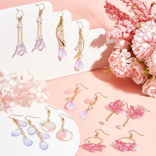 SUNNYCLUE 1 Box DIY 10 Pairs Glass Petal Charms Flower Pendants Earring Making Kit Glass Flower Beads for Jewelry Making Charms Round Linking Rings Faceted Beads Spring Earrings - color: Diy 10 Pairs Glass Petal Charms Earrings