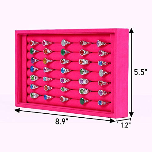Tinsow Stackable 7 Slots Jewelry Rings Pink Earrings Tray Velvet Showcase Display Organizer (Pink) - color: Pink