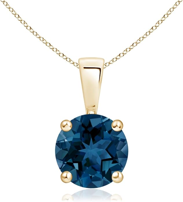 Angara Natural Blue Topaz Solitaire Pendant for Women | Classic Prong-Set Round Blue Topaz Pendant in 14K Solid Gold/Silver/Platinum With 18" Chain | December Birthday, Gemstone Jewelry Gift