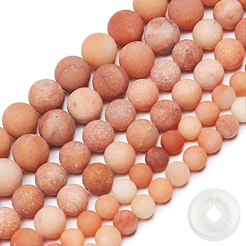 Natural Matte Pink Aventurine Beads, 6MM Round Frosted Unpolished Loose Gemstone Beads for Bracelet Necklace Jewelry Making, Energy Stone Healing Power with Stretch Beading Cord - color: Matte Pink Aventurine, size: 6MM