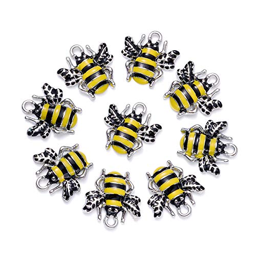 Craftdady Enamel Dangle Charms Pendant Food Animal Flower Cute Charms Colorful Metal Fruit Pendants Hang Ornament for Craft Bracelet Necklace Earring Key Chains Jewelry Making - color: Yellow & Black Bee